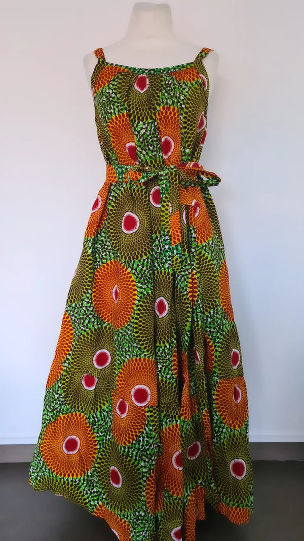 Robe africaine longue en wax - robe tunique tissu africain -  robe africaine multicolore