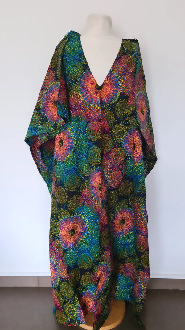 Boubou africain femme caftan multicolore - boubou wax  -  robe africaine longue