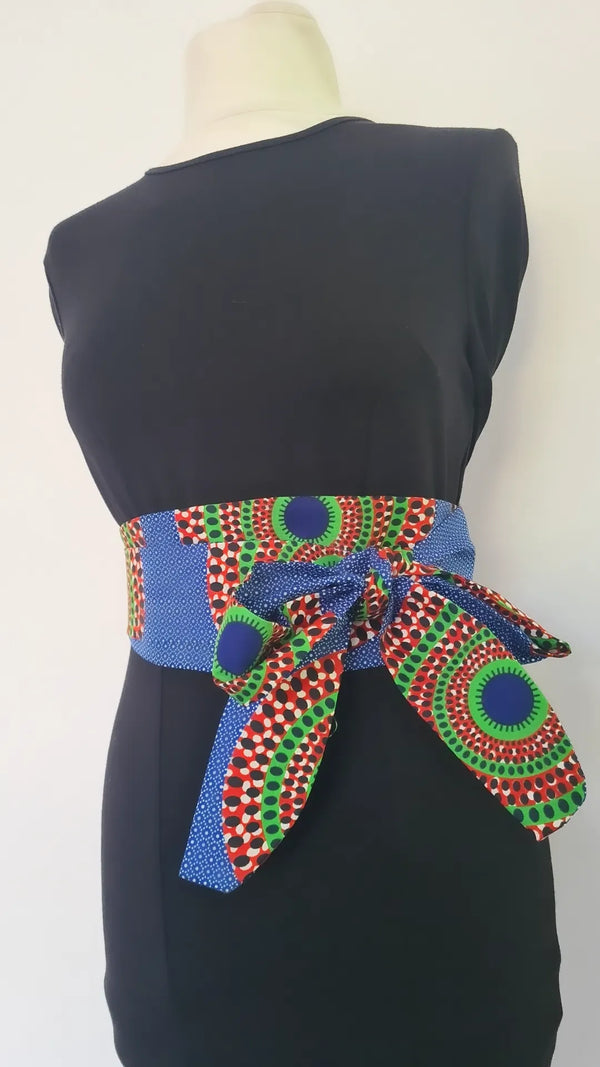 Ceinture en wax coton multicolore ceinture africaine pour femme avec motif wax à nouer