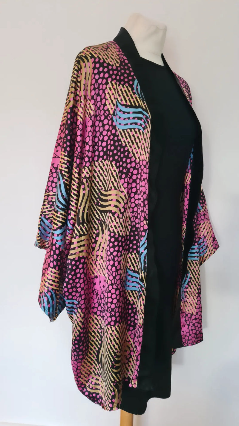 Kimono en tissu silkwax africain veste mi longue colorée