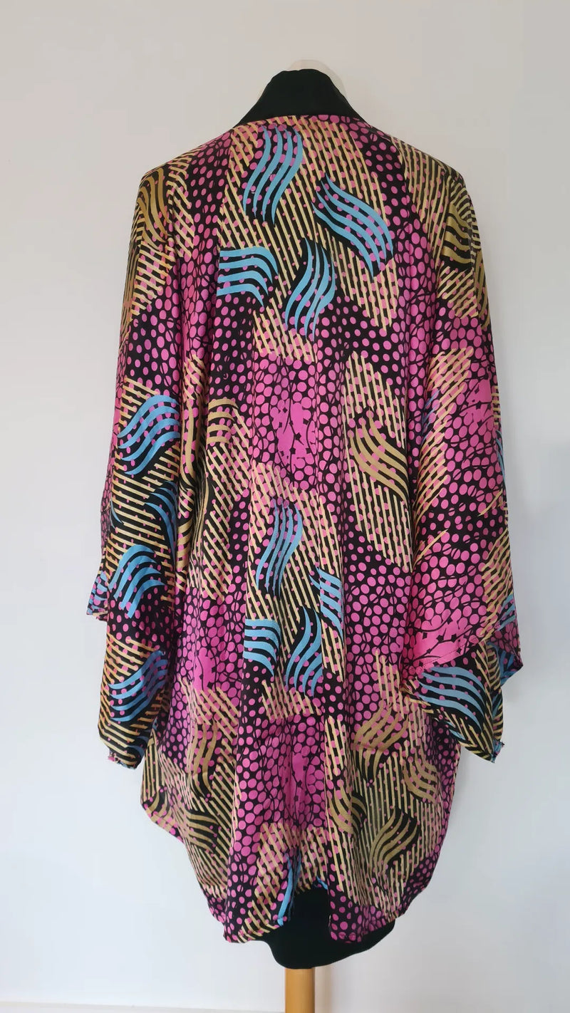 Kimono en tissu silkwax africain veste mi longue colorée