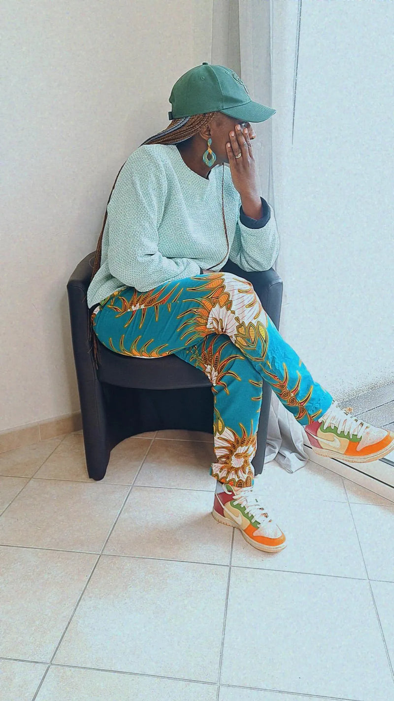 Pantalon wax femme multicolore à motifs- pantalon en coton -