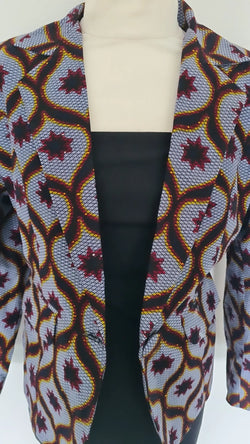 Veste blazer en tissu wax africain coupe cintrée bicolore