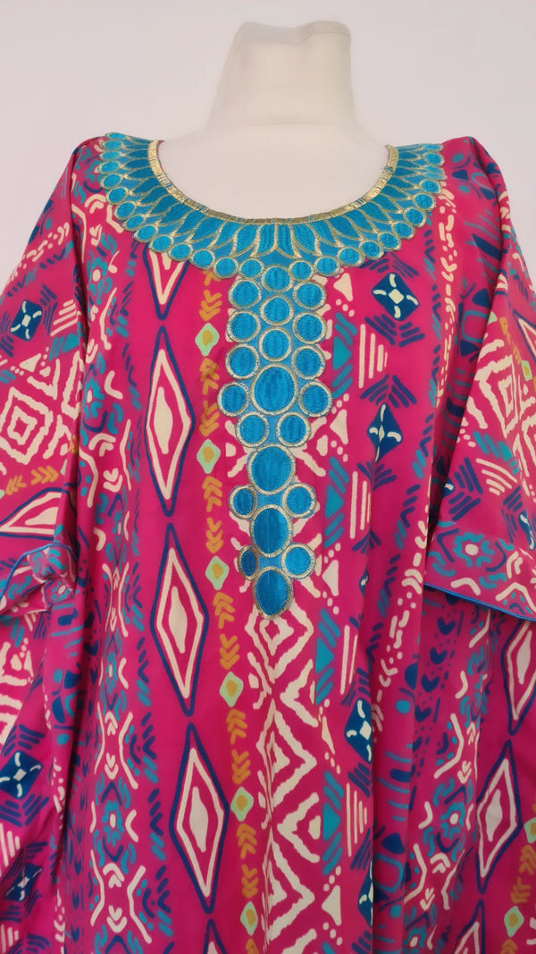Boubou africain femme - boubou wax -  robe africaine multicolore cœur rond