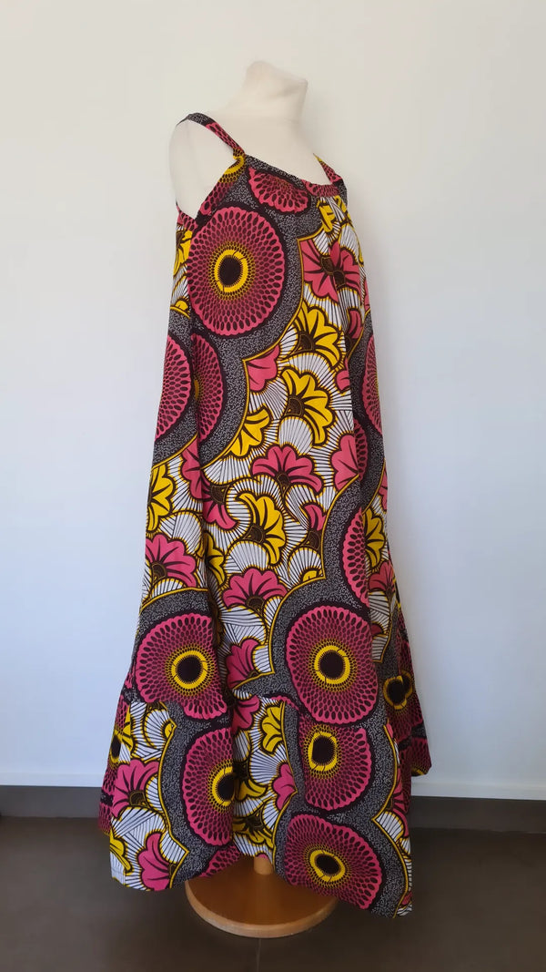 Robe longue d'été en wax - robe africaine multicolore -  robe LIBERTA